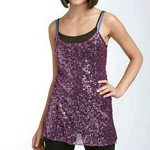 FREE PEOPLE bronze purple sequin mesh slip tank